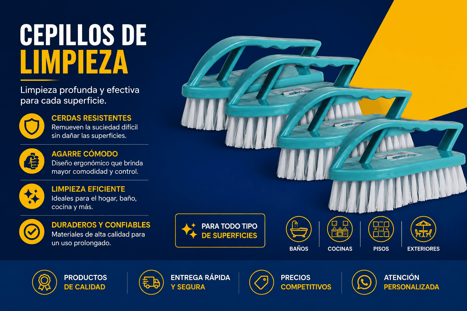 Cepillos de limpieza con mango ergonómico y cerdas resistentes