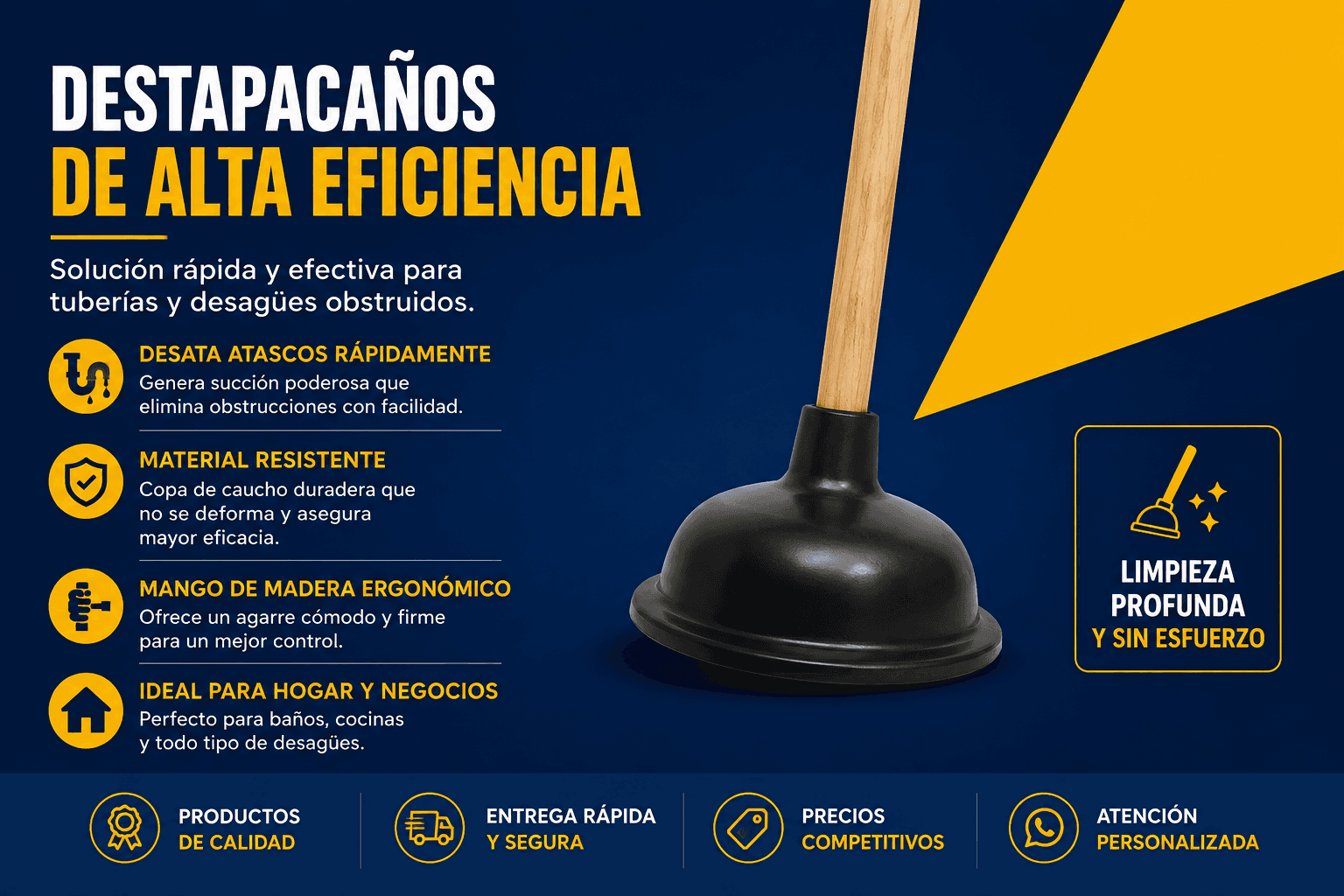 Destapacaños con copa de caucho y mango de madera