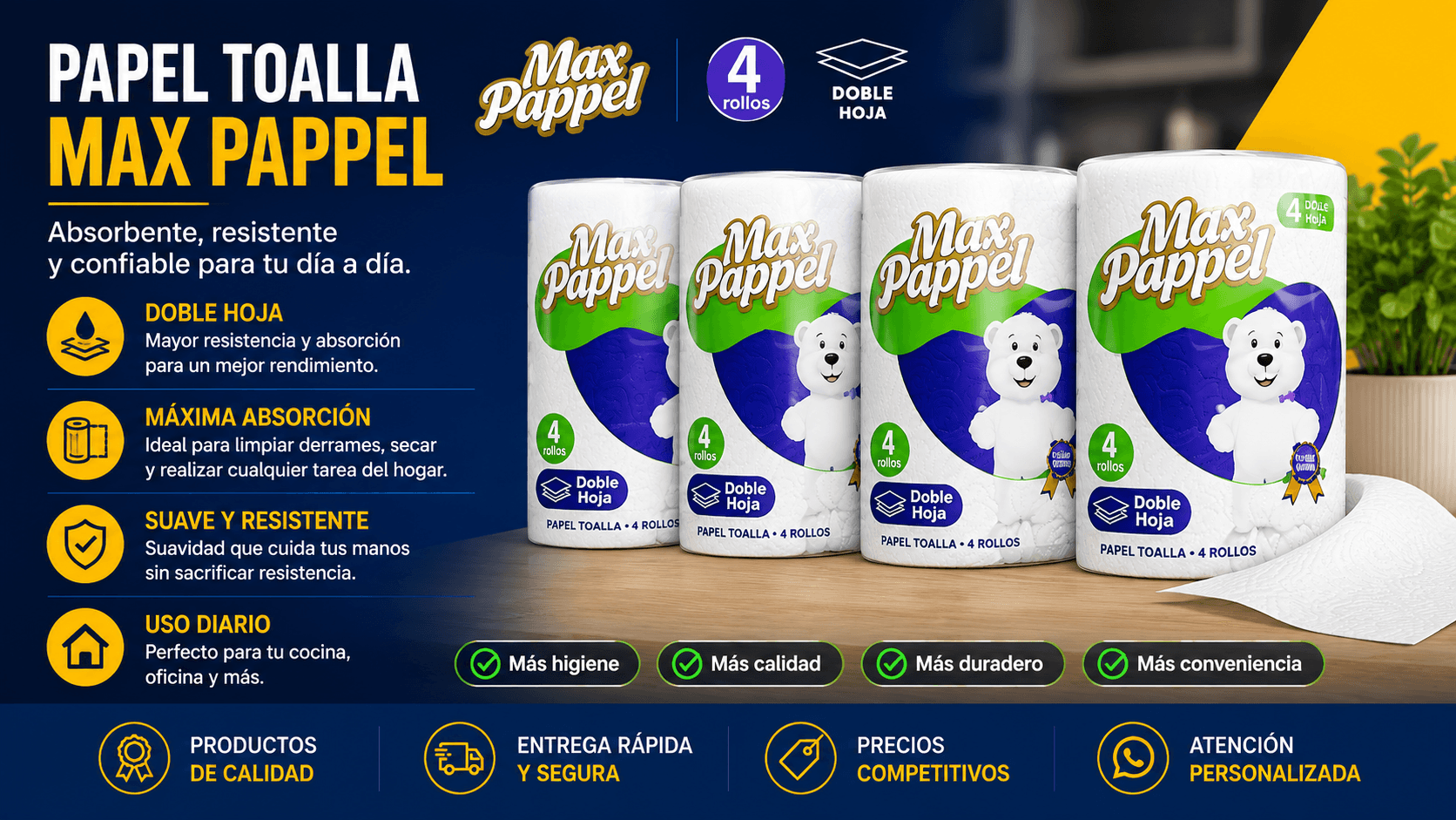 Papel toalla Max Pappel de alta absorción