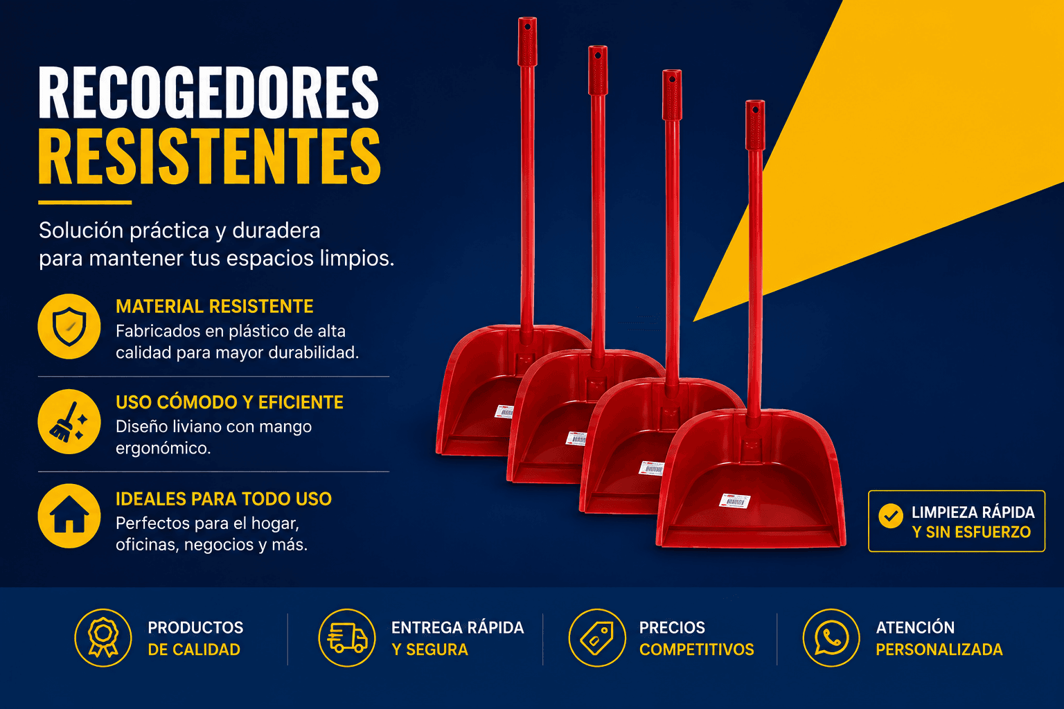 Recogedores de plástico resistente con mango largo