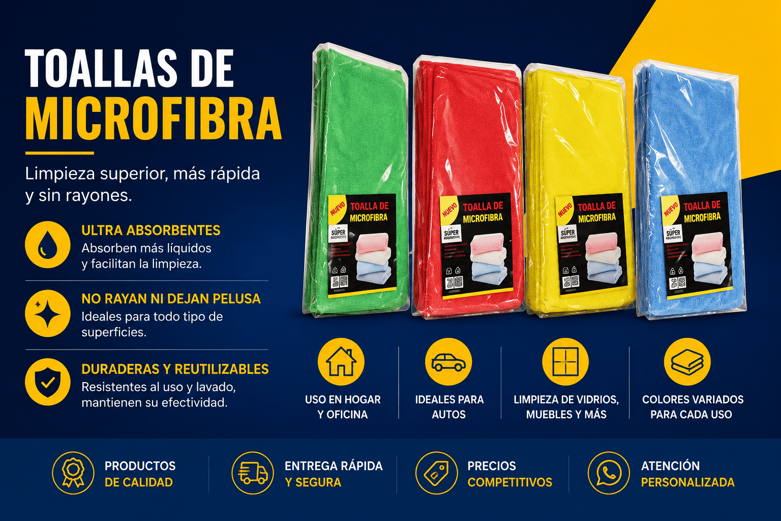 Toallas de microfibra de colores variados