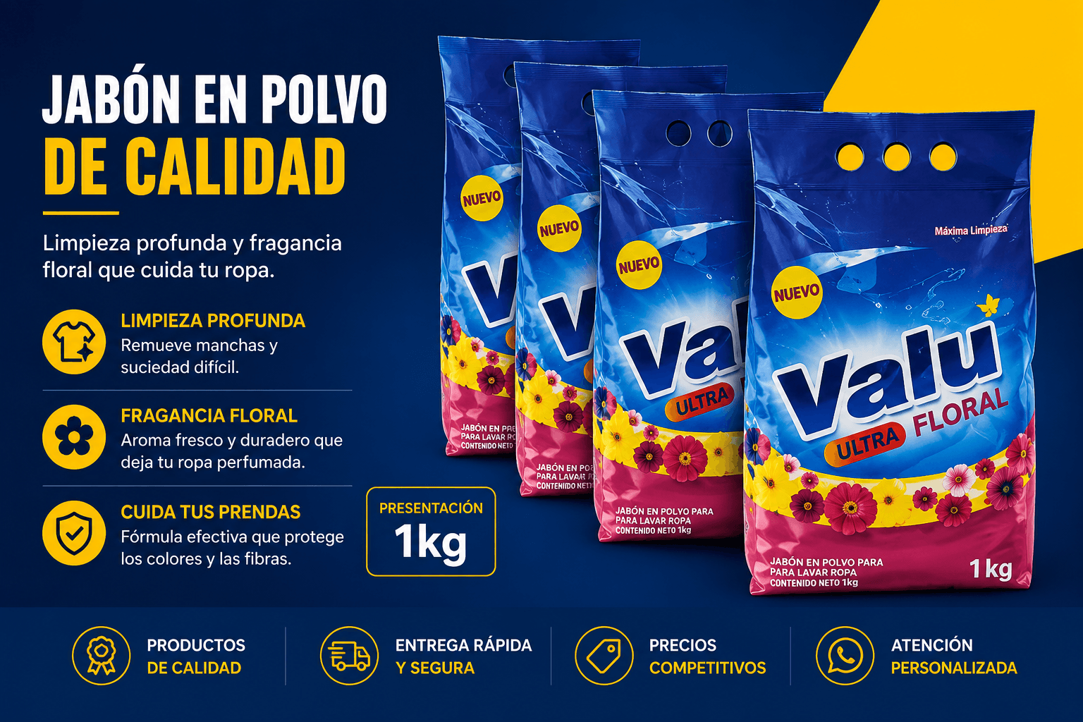 Jabón en polvo Valu Ultra Floral, presentación 1kg