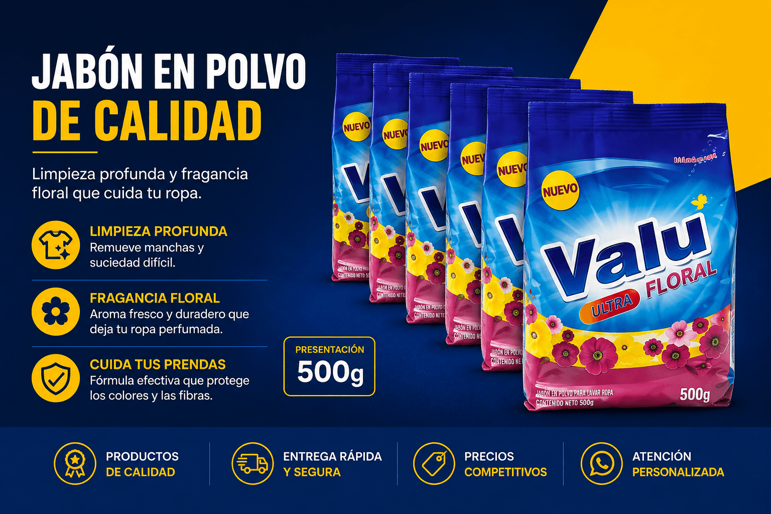 Jabón en polvo Valu Ultra Floral, presentación 500g