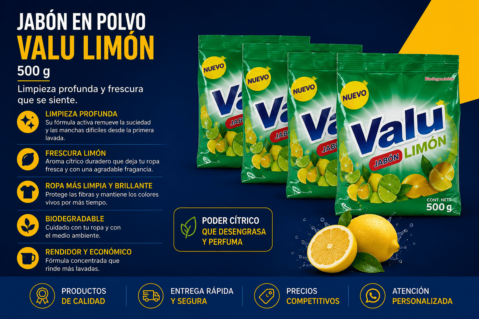 Jabón en polvo Valu Ultra Limón, presentación 500g
